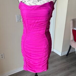 Fashion nova Vibrant Pink Ruched Dress size XL.